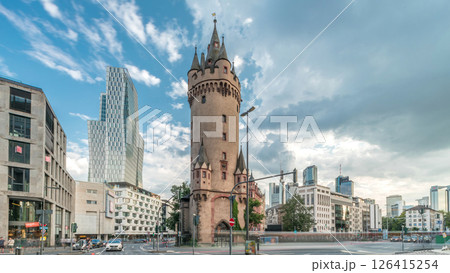 The Eschenheim Tower timelapse hyperlapse. Historic city gate in Frankfurt, Germany. The Eschenheim Tower timelapse hyperlapse. Historic city gate in Frankfurt, Germany. 126415254