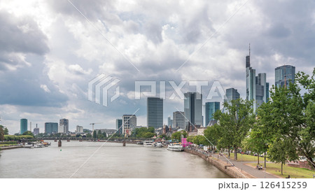 Hyperlapse of the historical Eiserner Steg or Iron Bridge over the Main River in Frankfurt, Germany 126415259