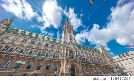 Building of the Hamburg City Hall timelapse hyperlapse, the seat of the government of Hamburg, Germany 126415267