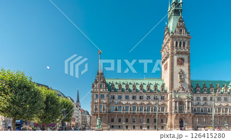 Panorama showing a building of the Hamburg City Hall timelapse, the seat of the government of Hamburg, Germany Panorama showing a building of the Hamburg City Hall timelapse, the seat of the government of Hamburg, Germany 126415280