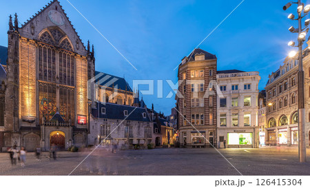 The Dam square in Amsterdam day to night timelapse panorama, The Netherlands. 126415304