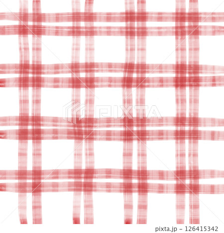Red White Plaid Gingham Check Hand Drawn Background Pattern Overlay 126415342