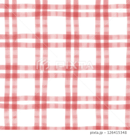 Red White Plaid Gingham Check Hand Drawn Background Pattern Overlay 126415348