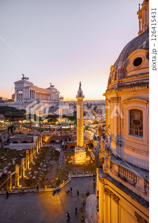 Sunset over Roman rooftops and ruins Sunset over Roman rooftops and ruins 126415431