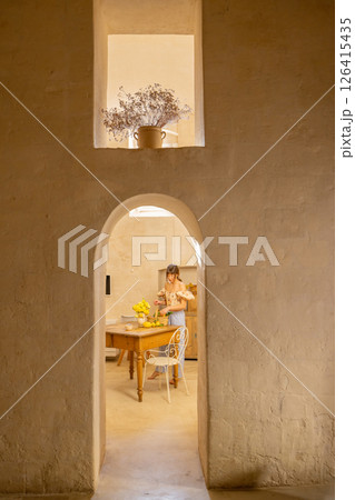 Morning Stillness in a Stone Kitchen Morning Stillness in a Stone Kitchen 126415435
