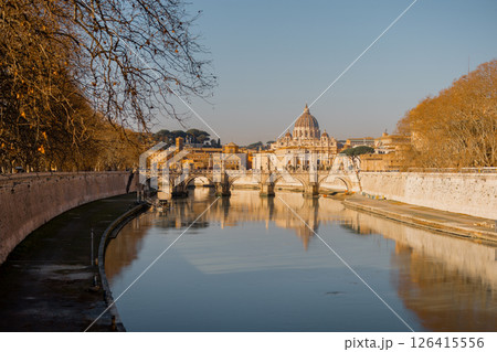 Golden Reflection of St. Peters over the Tiber Golden Reflection of St. Peters over the Tiber 126415556