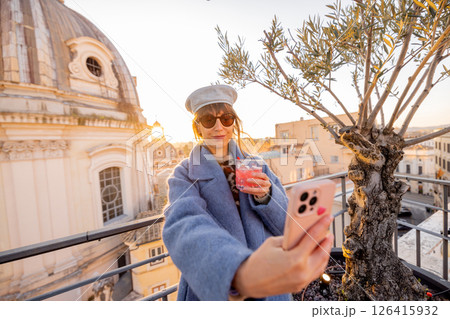 Sunset rooftop selfie in Rome 126415932