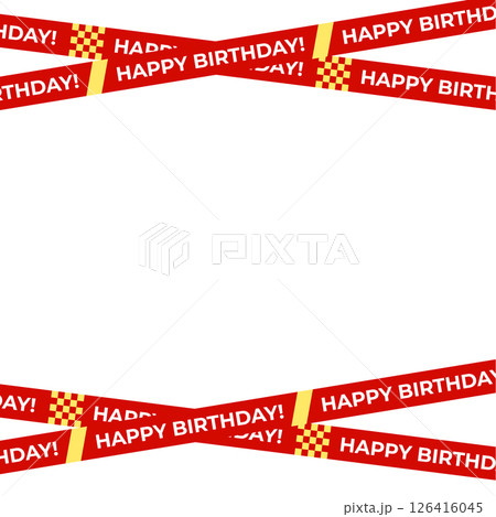 Happy Birthday Frame Crisscross Tape Vector, Red Striped Ribbon Border Isolated on Transparent Background. Perfect for invitations, event branding, banners. Vector Illustration 126416045