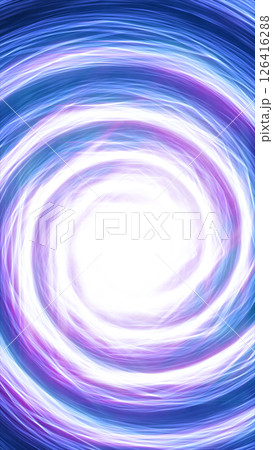 Abstract vortex of glowing energy swirls with intense white center and dynamic purple-blue trails in motion 126416288
