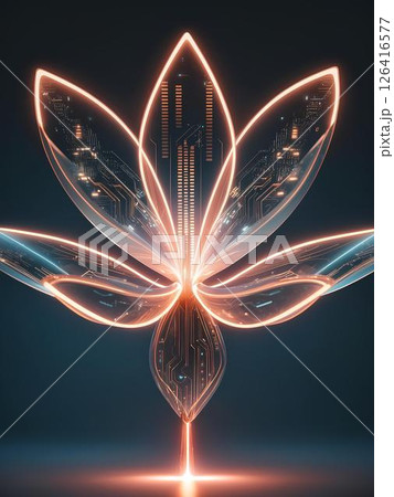 Glowing Tech Flower with Orange Circuits 126416577