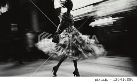 Urban Fashion Model in Motion, Blurred Background 126416880