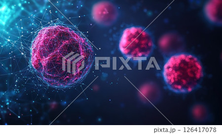 Abstract microscopic virus cells in a digital network 126417078