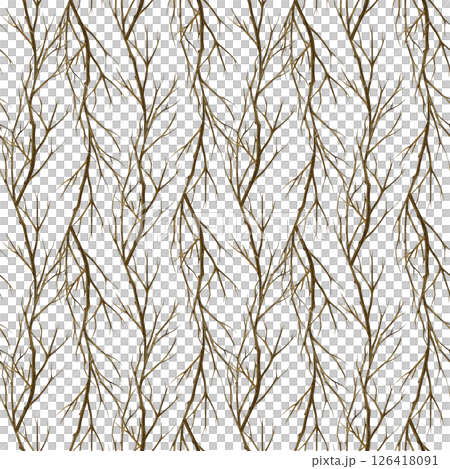 Seamless autumn pattern with bare tree branches. Handmade watercolor illustration. Vertical floral pattern. For packaging, textiles, wallpaper, and wrapping paper, tablecloths, curtains and home decor 126418091