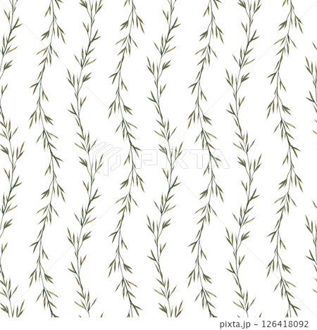 Seamless pattern of field grass spikelets. A hand-drawn watercolor illustration. For packaging, textiles, wallpaper, printing and wrapping paper, tablecloths, curtains and home decor. 126418092