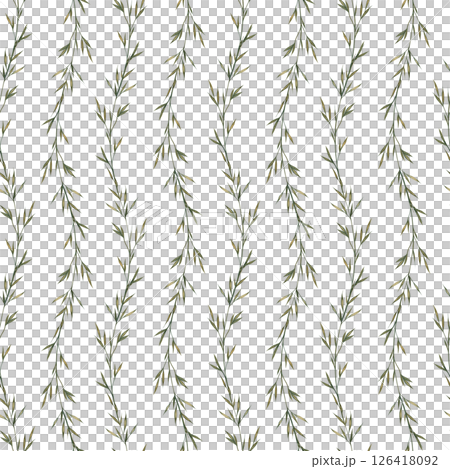 Seamless pattern of field grass spikelets. A hand-drawn watercolor illustration. For packaging, textiles, wallpaper, printing and wrapping paper, tablecloths, curtains and home decor. 126418092