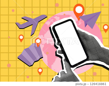 Collage of travel planning with smartphone, airplane, and maps 126418861