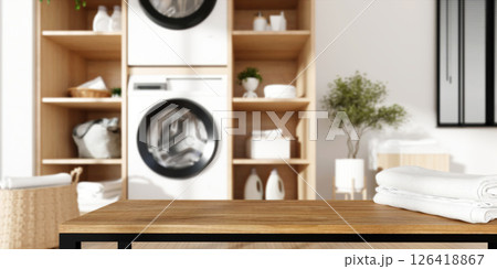 Stylish laundry room decor featuring efficient home appliances. 3D render illustration 126418867