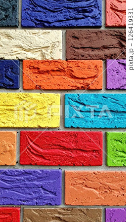 《AI画像》カラフルな煉瓦の壁 126419331