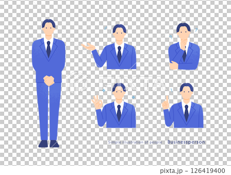 一名穿西裝的男子。商務人士向量插圖集。 126419400