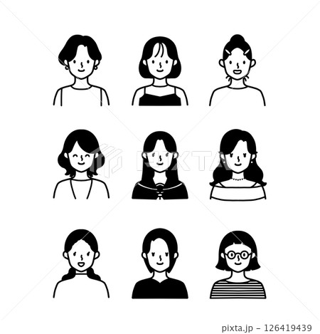 若い女性の顔アイコンセット 126419439