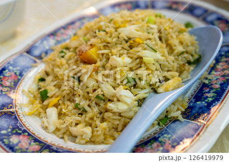Delicious fried rice recipe home kitchen food cozy setting close-up culinary art Delicious fried rice recipe home kitchen food cozy setting close-up culinary art 126419979