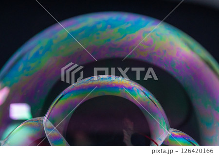Captivating bubble artistry indoor display macro colorful environment close-up view visual concept 126420166