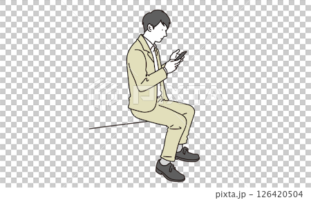 Illustration material of a man sitting and looking at his smartphone 126420504