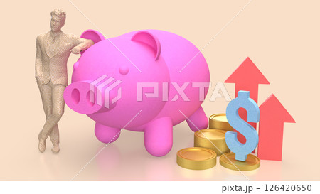 The Piggy Bank and coins for Business concept 3d Rendering. 126420650