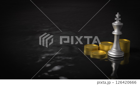 The king and coins on Black water for Business concept 3d Rendering. 126420666