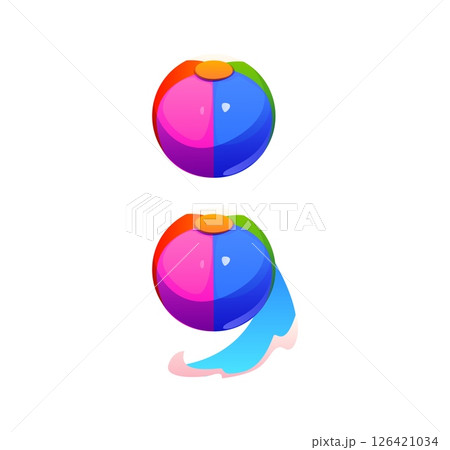 Summer holiday travel cartoon font inflatable ball punctuation semicolon. Holiday travel English alphabet typeface special symbol, vacation vector font punctuation mark. Summer leisure typeset sign Summer holiday travel cartoon font inflatable ball punctuation semicolon. Holiday travel English alphabet typeface special symbol, vacation vector font punctuation mark. Summer leisure typeset sign 126421034