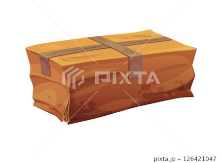 Damaged and dirty delivery cardboard box. Destroyed crushed delivery parcel, broken wet isolated cartoon vector shipping container. Ripped crumpled cardboard paper box or damaged dirty cargo package Damaged and dirty delivery cardboard box. Destroyed crushed delivery parcel, broken wet isolated cartoon vector shipping container. Ripped crumpled cardboard paper box or damaged dirty cargo package 126421047