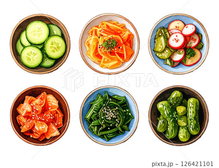 いろいろな小鉢の水彩風イラストセット　生成AI 126421101