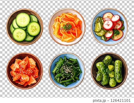 いろいろな小鉢の水彩風イラストセット　生成AI 126421101