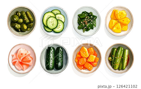 いろいろな小鉢の水彩風イラストセット　生成AI 126421102