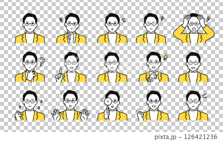 ビジネスカジュアルな若い男性の表情アイコンセット 126421236