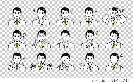 Facial expression icon set of middle-aged men wearing vests 126421240