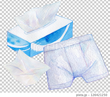 水彩イラスト　男性下着とティッシュ 126421250