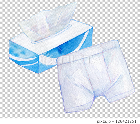 水彩イラスト　男性下着とティッシュ 126421251