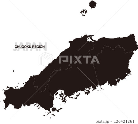 中国地方の黒地図 県境有り 126421261