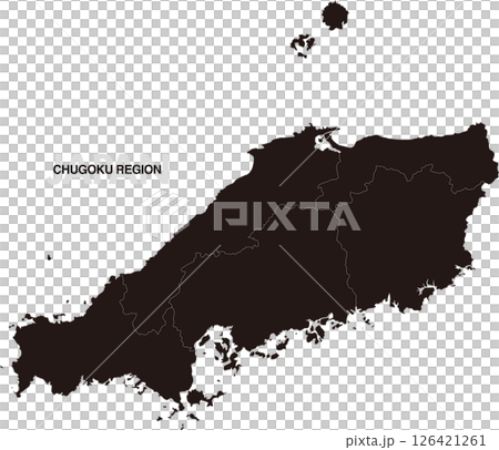 中国地方の黒地図 県境有り 126421261