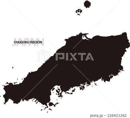 中国地方の黒地図 県境無し 126421262