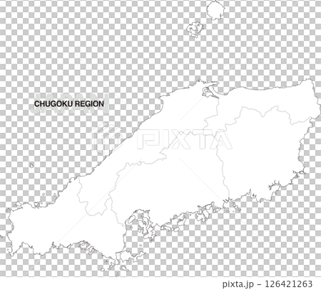 Blank map of the Chugoku region with prefectural borders 126421263