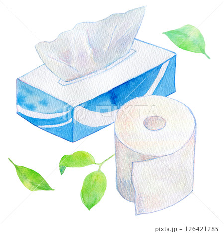水彩イラスト　ティッシュとトイレットペーパー 126421285