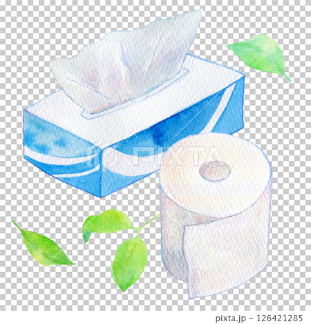 水彩イラスト　ティッシュとトイレットペーパー 126421285
