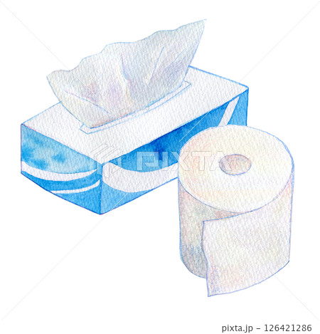 水彩イラスト　ティッシュとトイレットペーパー 126421286