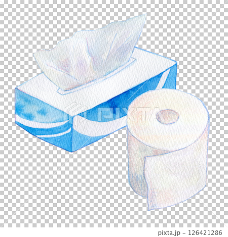 水彩イラスト　ティッシュとトイレットペーパー 126421286