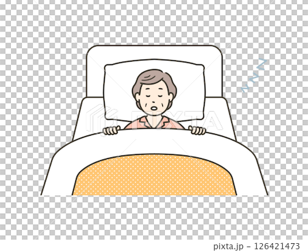 Illustration of an elderly woman in pajamas sleeping soundly in bed Illustration of an elderly woman in pajamas sleeping soundly in bed 126421473