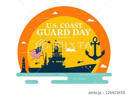 Coast Guard Day United States Vector Illustration on August 4, Featuring an American Waving Flag and a ship to Commemorate the National Holiday 126421659