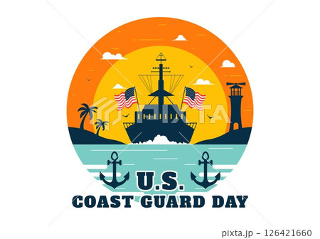 Coast Guard Day United States Vector Illustration on August 4, Featuring an American Waving Flag and a ship to Commemorate the National Holiday 126421660
