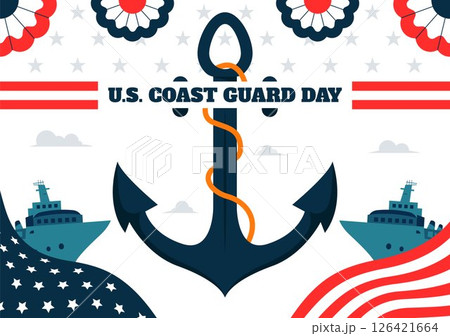 Coast Guard Day United States Vector Illustration on August 4, Featuring an American Waving Flag and a ship to Commemorate the National Holiday Coast Guard Day United States Vector Illustration on August 4, Featuring an American Waving Flag and a ship to Commemorate the National Holiday 126421664